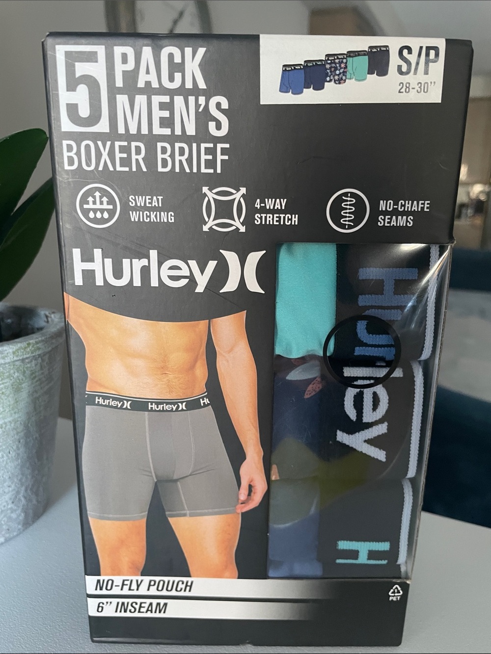 Hurley Men’s Boxer Brief 5-Pack in Black, Teal, Gray